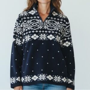 Lauren Ralph Lauren Classic Navy Ski Style Cozycore Fleece Quarter-Zip Size P/S